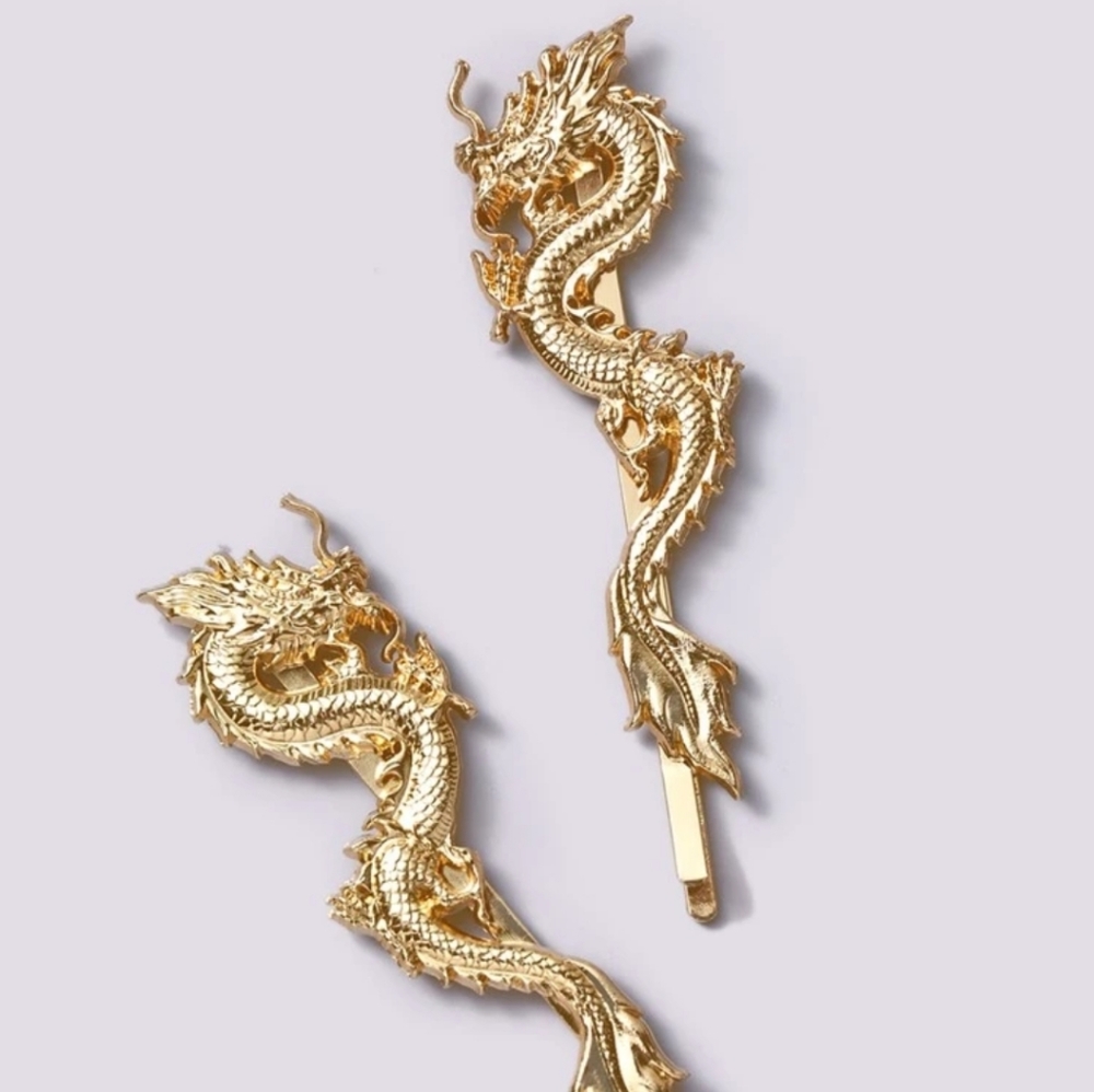 Gold Dragon Hair Pins - Elegant Women's Hair Accessories